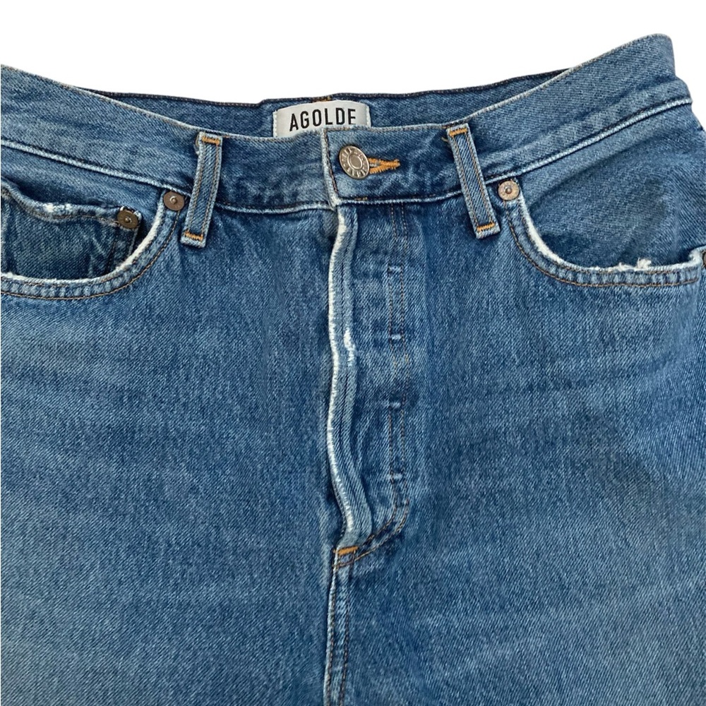 AGOLDE Blue Riley High Rise Straight Crop Jeans Distressed - Picture 5 of 10